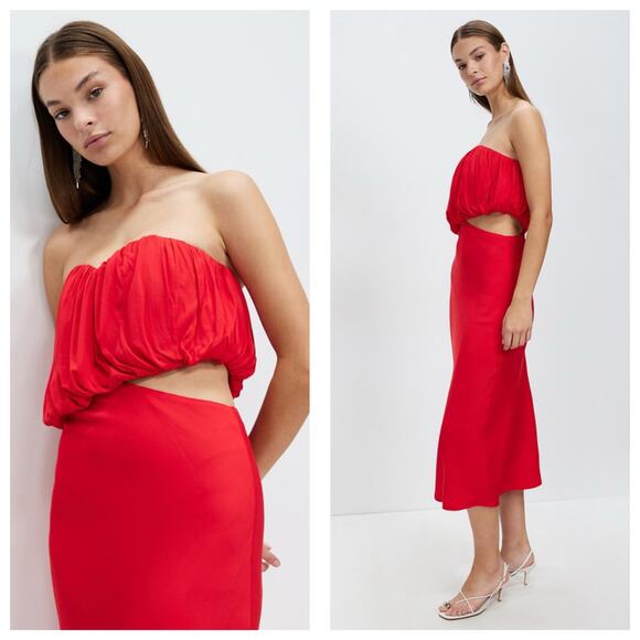 Third Form Overflow 2.0 Strapless Midi Dress Size 8 Red Satin Strapless Cocktail - Picture 8 of 13